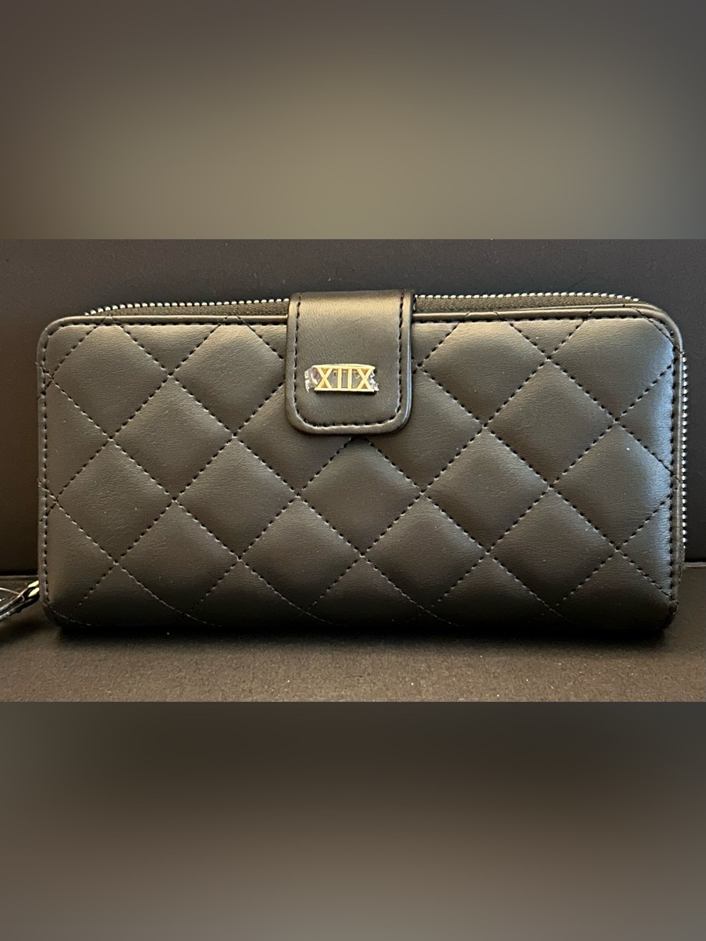 Collection XIIX Black Quilted Women’s Wallet with Gold Logo & Zipper NWT